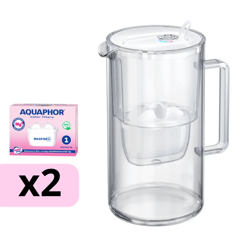 [2-522666] AQUAPHOR filtrační konvice GLASS MAXFOR+ Mg + 2 vložky MAXFOR+ Mg (bílá)