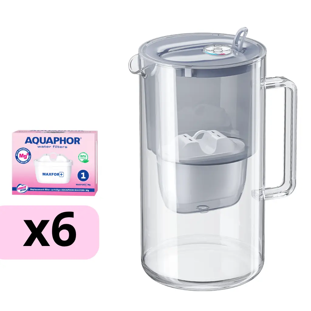 AQUAPHOR filtrační konvice GLASS MAXFOR+ Mg + 6 vložek MAXFOR+ Mg