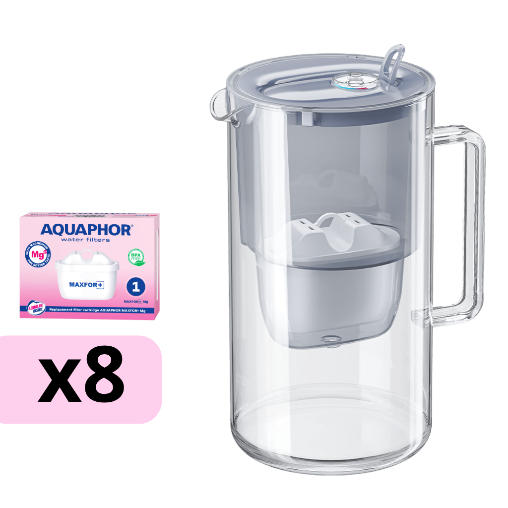 AQUAPHOR skleněná filtrační konvice GLASS MAXFOR+ Mg + 8 filtrů
